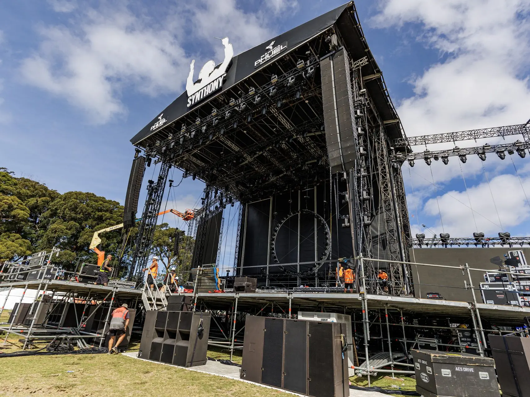 Large scale outdoor stage set up for Synthony in Auckland